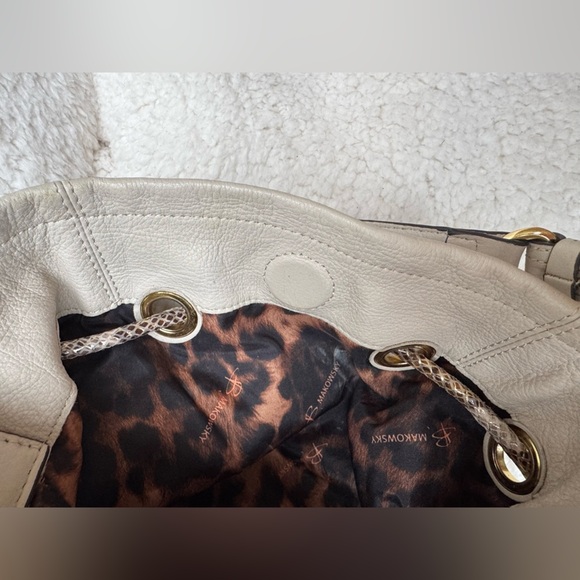 B. MAKOWSKY LEATHER BAG, METALLIC ANIMAL PRINT LEATHER TRIM, OUTSIDE POCKETS VGC - Picture 12 of 16